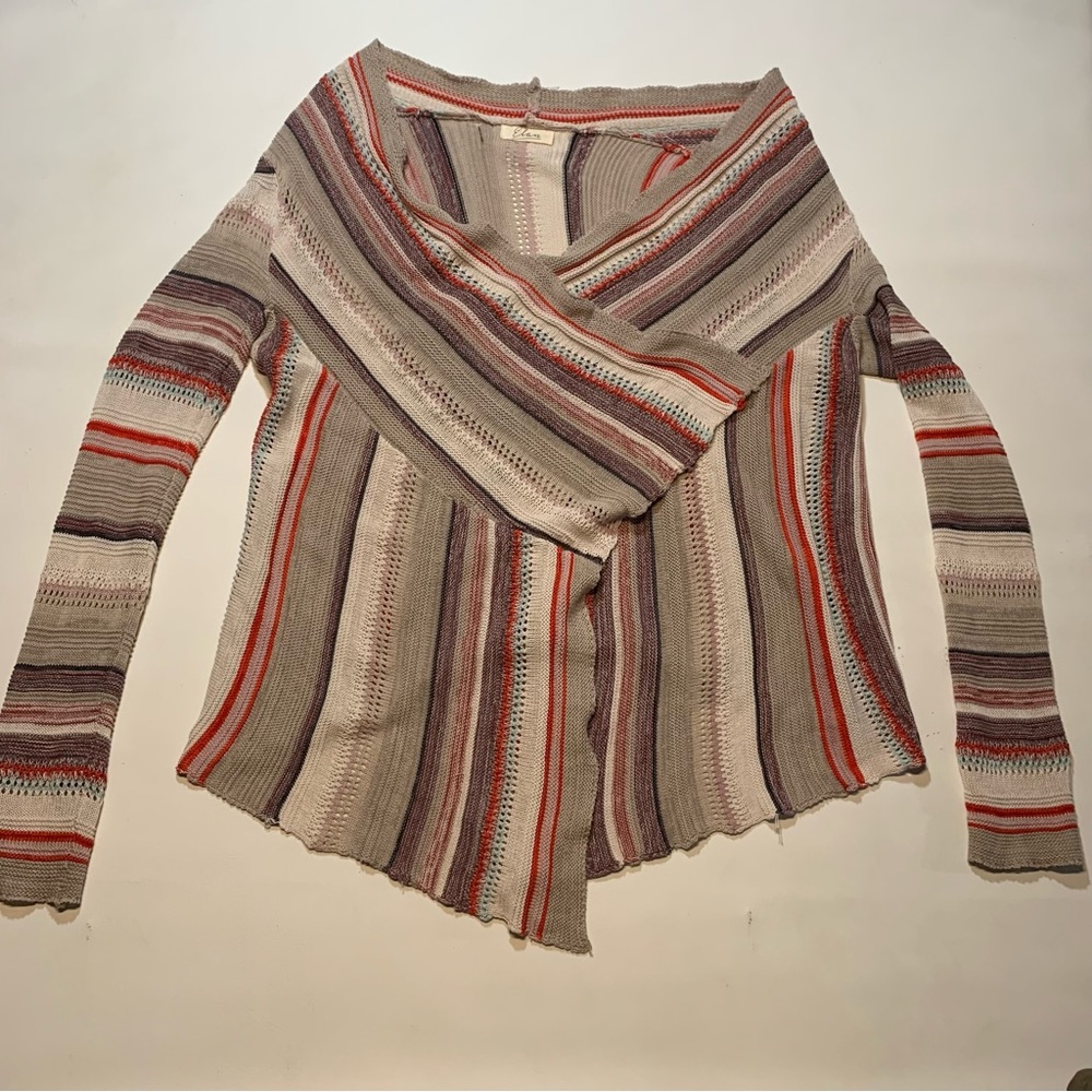 Elan Women's Open Front Cardigan Knit Asymetrical striped Cotton Multicolor